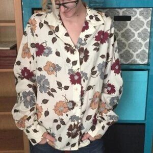 Vintage Sears Floral Button Up Blouse Fall Colors Retro 70s Artsy Cottage